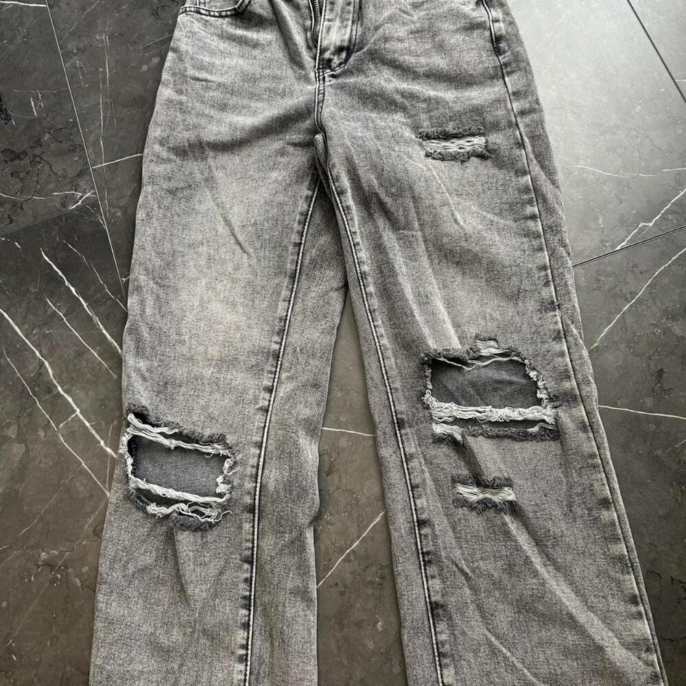 SHEIN Dark Grey/Black, Distressed/Ripped, Skinny Jeans.